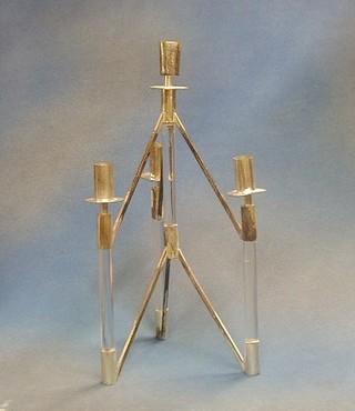 A designer silver plated and perspex 5 light candelabrum