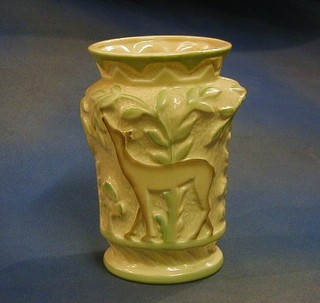 An Art Deco Burleighware pottery vase decorated deer 9"