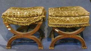 A pair of 19th/20th Century Puginesque oak X framed stools  22"