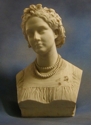 A Victorian carved Italian marble head and shoulders portrait bust of a Ellen A Hall by John Adams Acton Fect Roma 1864 29" (slight chip to base)