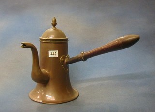 An 18th Century side handle coffee pot with turned wooden handle 