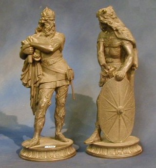 A pair of fine quality 19th Century spelter figures of standing warriors 20" 