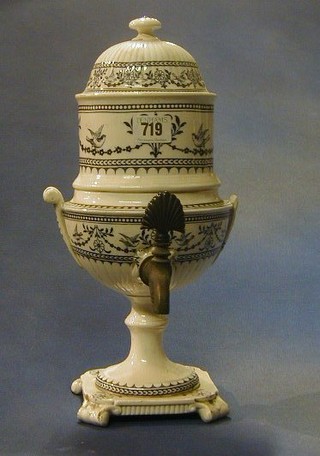 A 19th Century Wedgwood blue and white pottery tea urn (handle f) the base impressed Wedgwood Bearns pattern, 14" 