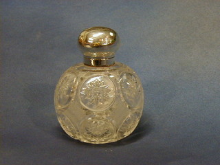 A Victorian cut glass globular dressing table jar with hinged silver lid, hallmarked Birmingham