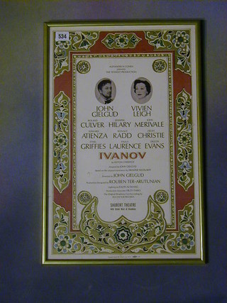 A theatre poster for Ivanov at Sunset Theatre 44th Street Broadway, featuring John Gielgud, Vivienne Lee, Helen Christie and others