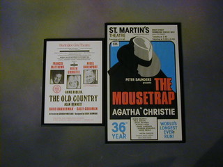 A theatre poster for the Mouse Trap at St Martins Theatre with Robin Murray, Paul Bacon and Helen Christie, together with 1 other The Old Country