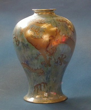 A Wedgwood baluster shaped Dragon lustre vase, decorated dragons, 9" high  