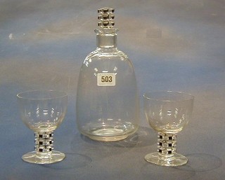 A Lalique 1926 design "Uniwahr" patterned decanter and 2 glasses marked R Lalique France 