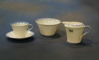 A 21 piece Shelley blue banded tea service comprising: cream jug, sugar bowl, 6 tea plates, 4 cups, 9 saucers (some rubbing), the base marked Shelley England W082 (with a 6 under the 2)