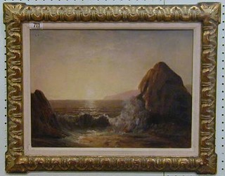 19th Century oil painting on board "Sea Scape" 11" x 15"