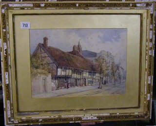 S V Fuidge, watercolour drawing "Street Scene with Buildings and Figures" signed and dated 1881 10" x 13"