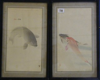 A pair of 19th/20th Century Japanese coloured prints "Carp" 13" x 7"