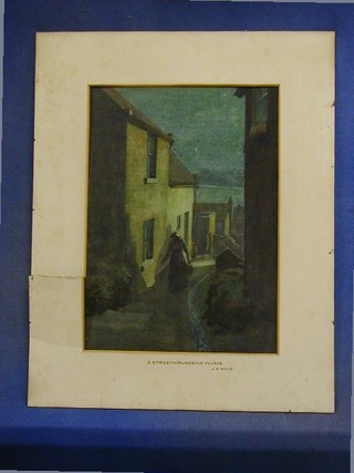 J E Mace, watercolour drawing "A Street in Runswick Village" signed, 14" x 10"