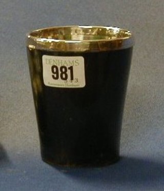 An Edwardian horn beaker with silver mounts London 1912