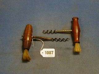 A 19th Century steel corkscrew with turned handle and brush and 1 other (2)