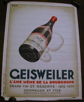 A French wine poster for Geisweiler Grand Vin Reserve 1919-1921 by Dam Studio 58" x 43"