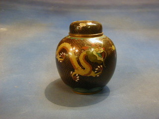 A cloisonne enamelled baluster shaped ginger jar and cover decorated a dragon 8"