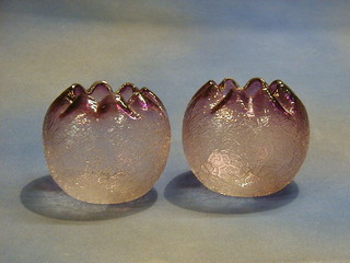 A pair of 19th Century purple crackle glass vases of globular form 5"
