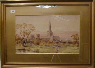 A Storie, watercolour drawing "Chichester Cathedral" signed 11" x 20"