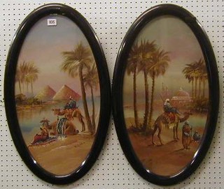 V Krane, a pair of 19th Century oil paintings on card "Egyptian Scenes" 24" oval