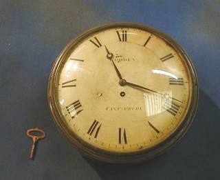 A 19th Century fusee wall clock, the 12" painted dial with Roman numerals marked Godden Canterbury