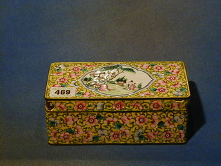 A Canton enamelled box and cover decorated figures 7"