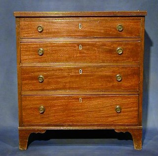 A Georgian mahogany chest, the cross banded top above 4 long drawers with splayed bracket feet 26"