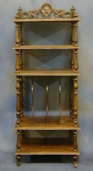 A Victorian simulated rosewood 5 tier what-not stand with pierced three-quarter gallery, the base fitted a Canterbury section 19"