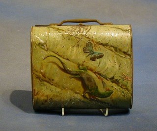 A Huntley & Palmer biscuit tin decorated lizards