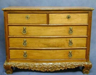 A 19th Century Continental carved walnutwood chest fitted 2 short and 3 long drawers with carved apron raised on bracket feet 45" 