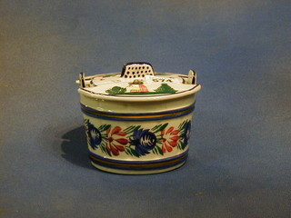 A Quimper twin handled butter dish the base marked HB Quimper and impressed 2983