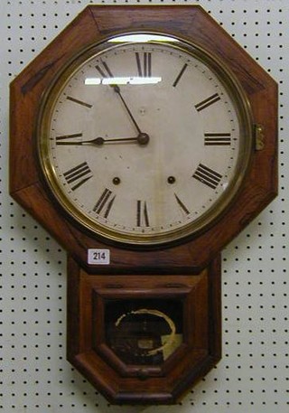 An American drop dial striking wall clock with painted dial and Roman numerals contained in a simulated rosewood case