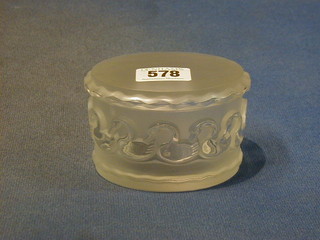 A circular Lalique powder bowl decorated swans, the base signed Lalique France 4"