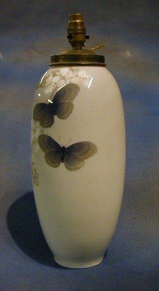 A Royal Copenhagen table lamp decorated butterflies, the base marked 1584 763 DSA 14"