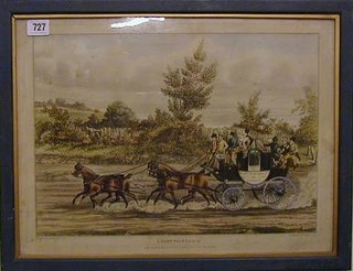 An 18th Century coloured coaching print "A Light Post Coach" after Pollard and engraved by Rosenbourg 12" x 16"