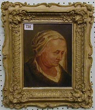 An 18th/19th Century oil painting on canvas "Head and Shoulders portrait of an Elderly Lady" contained in a gilt frame 9" x 7"