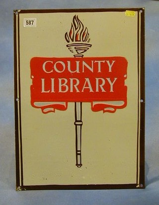 An enamelled sign "County Library" 18"