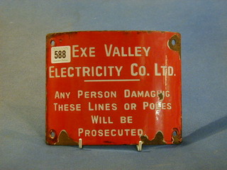 An X Valley enamel telegraph sign "X Valley Electric Company Ltd, Any Person Damaging These Signs or Poles Will be Prosecuted" 8"