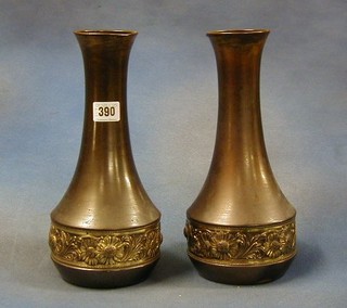 A pair of Art Nouveau WMF club shaped vases decorated chrysanthemums, the bases marked WMF 169 12"