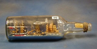 An arrangement of ships in a bottle with merchant ship, Chinese clipper and Sunderland flying boat 17"