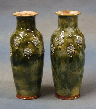 A pair of Royal Doulton salt glazed club shaped vases, bases marked Royal Doulton and impressed 3256 9" (chip to base of 1)