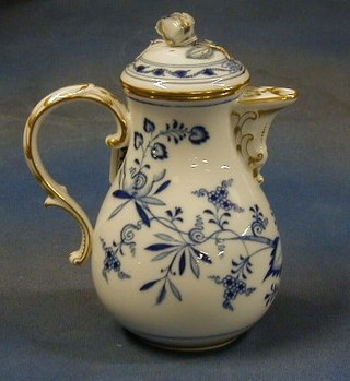 A 19th Century blue and white Meissen coffee pot with gilt banding