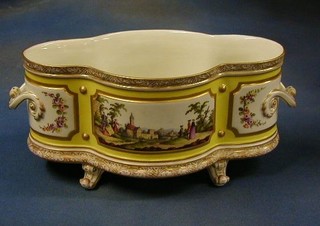 A 19th Century Berlin porcelain jardiniere of serpentine outline with panel decoration depicting figures 30" (r)