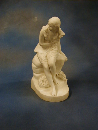 A Victorian Parian figure of a seated girl sat upon a rocky outcrop marked John Bell and with Victorian registration mark, 14" (slight chips)