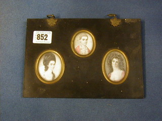 3 small oval ivory portrait miniatures of an officer and  2 ladies