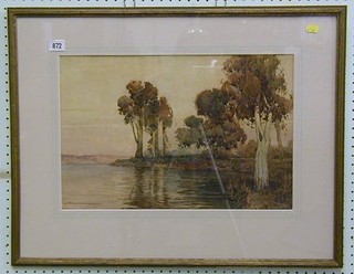 I H Cunningham, watercolour drawing "River Scene with Trees" 13" x 18"