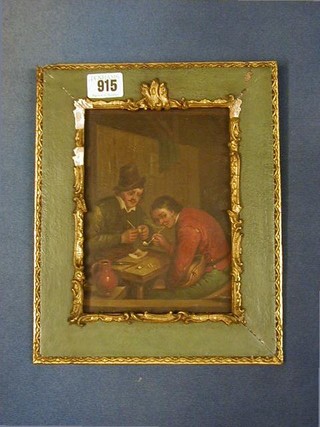 A 19th Century Continental oil painting on metal "Interior Study" 7" x 5"