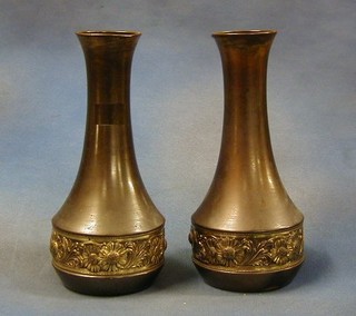 A pair of Art Nouveau WMF club shaped vases decorated chrysanthemums, the bases marked WMF 169 12"