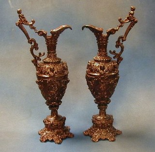 A pair of spelter ewers 17"