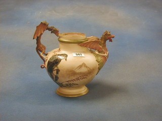 A Continental Worcester style teapot, the spout and handle in the form of griffins, the base monogrammed NS and incised 99 8" (no lid)